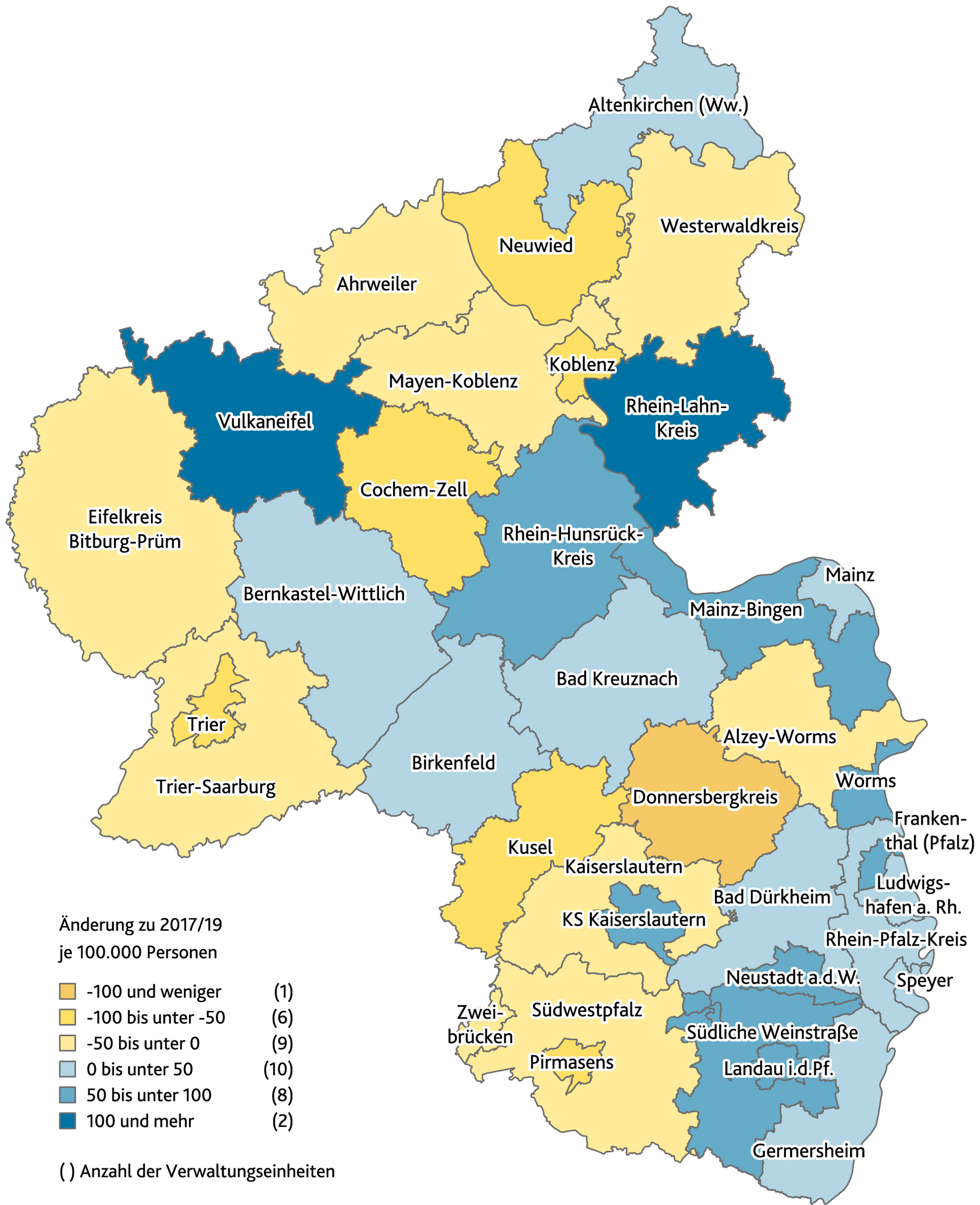 Karte Altersstandardisierte PYLL für ischämische Herzkrankheiten 2017/2019–2020/2022